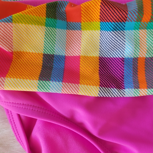 Into The Bleu by Amerex Hot Pink Madras Plaid Bikini Bottom 10 NWT - Picture 2 of 10